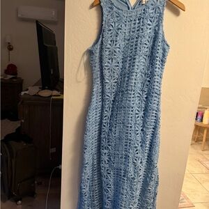 Endless Rose Light Blue Crochet Maxi Dress